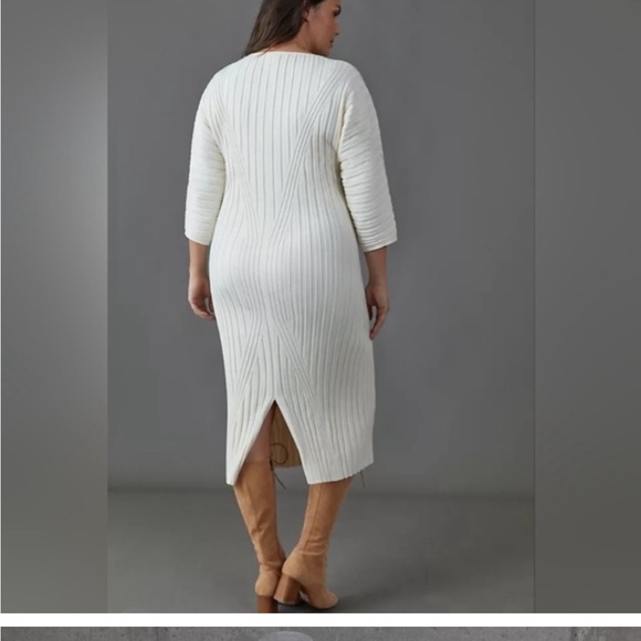 MAEVE ANTHROPOLOGIE Maris Midie White Sweater Long Sleeve Ribbed Bodycon Dress - Picture 6 of 7